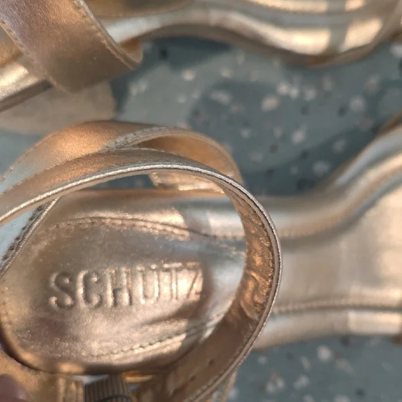SCHUTZ Metallic Gold Strappy Sandals - Picture 2 of 5